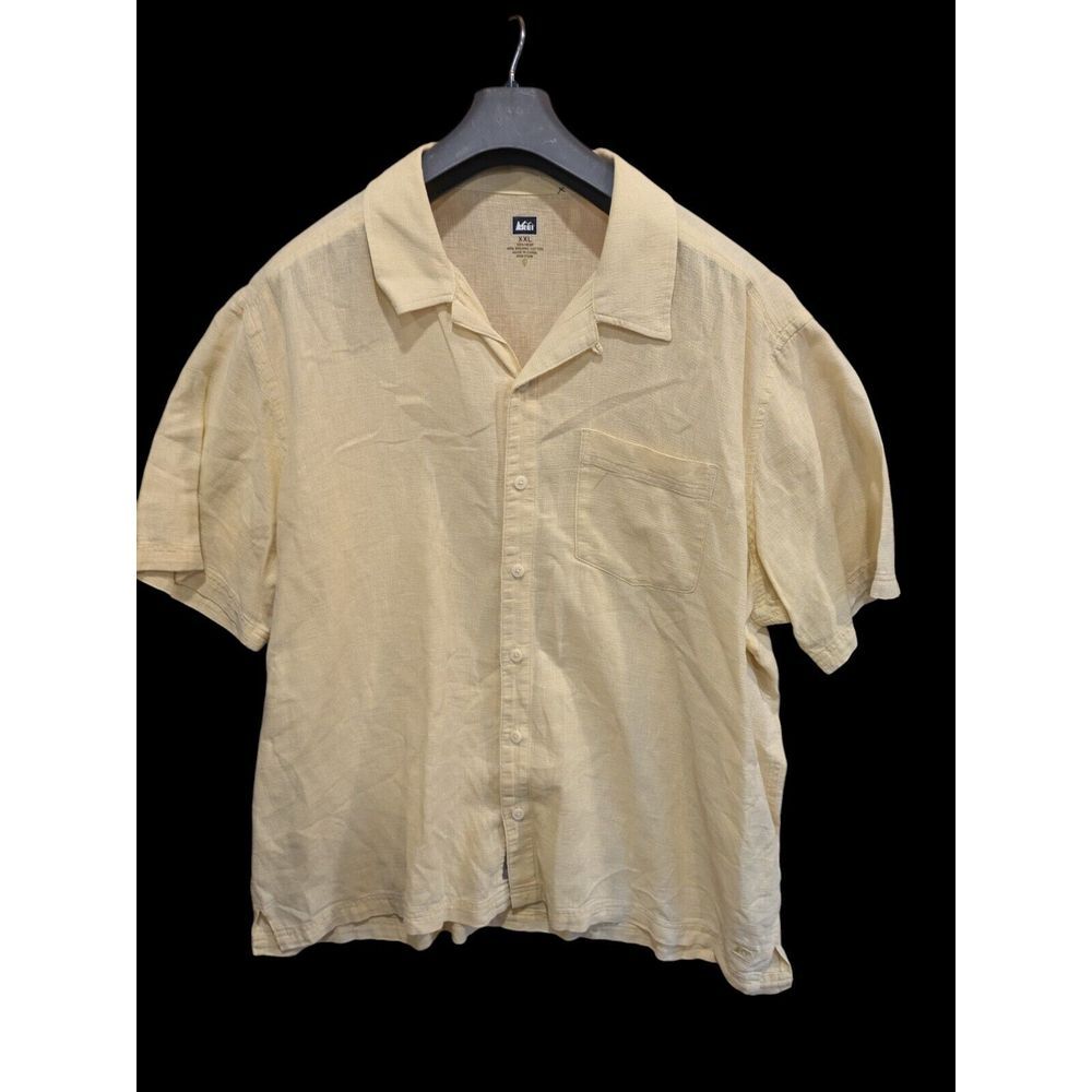 REI Co Op Shirt Hemp Organic Cotton Loop Collar Yellow‎ Camp Hawaiian Outdoors